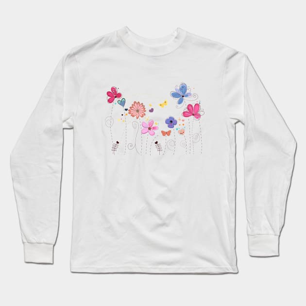 Spring time colorful doodle flowers Long Sleeve T-Shirt by GULSENGUNEL